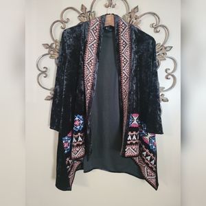 Anthropologie Velvet Embroidered Kimono